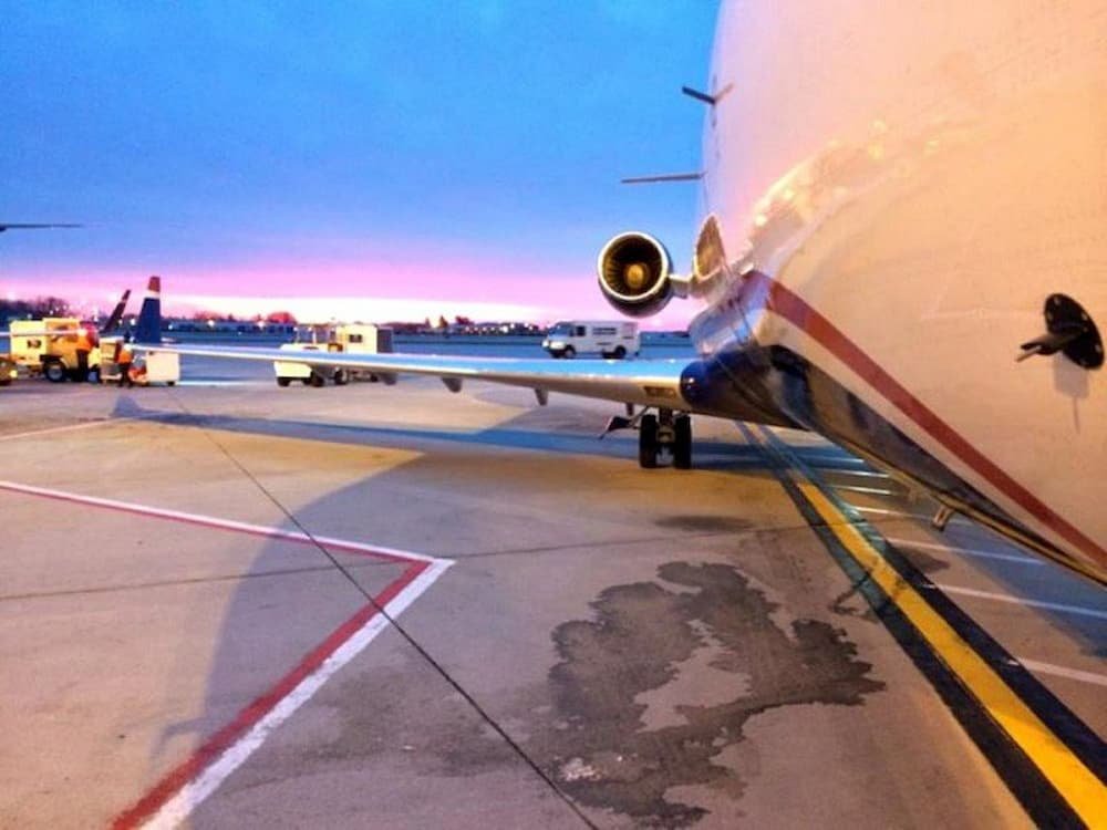 A Canadair Regional jet parked at Philadelphia International Airport