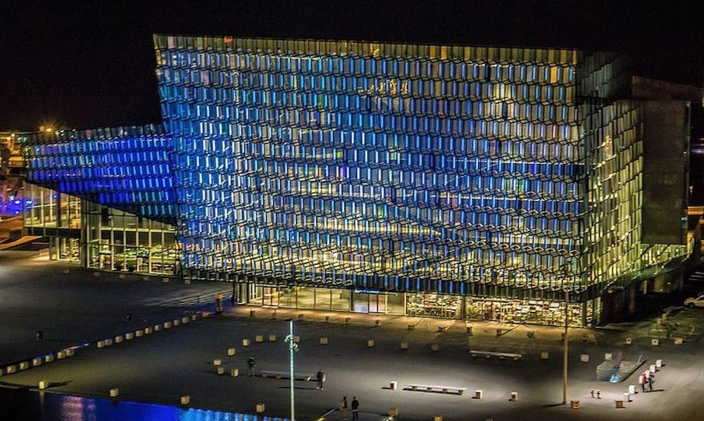 Harpa building at night