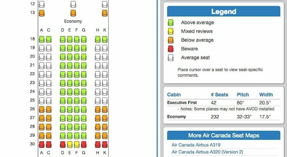 Air Canada Seat Map on SeatExpert.com