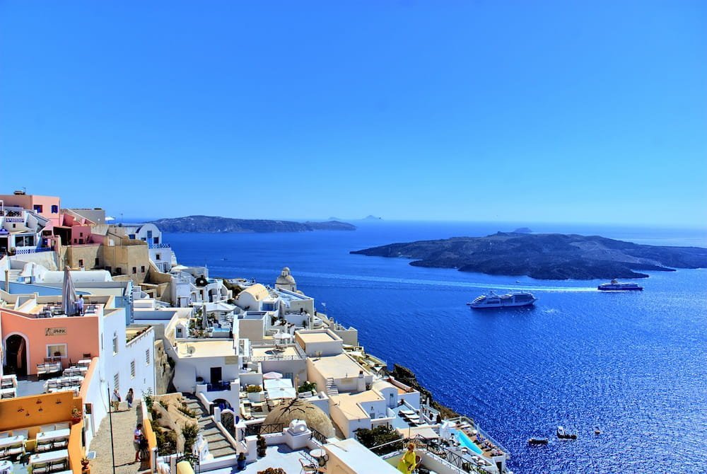 View from the hill tops of Santorini